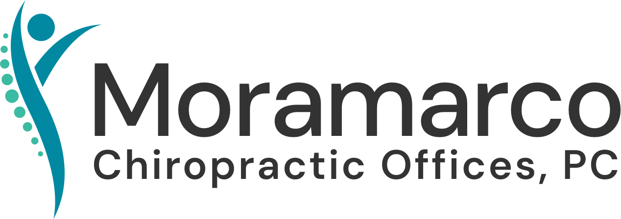 Moramarco Chiropractic Offices, PC logo. Abstract body outline with dots.